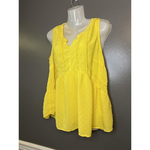 Merona Shirt Womens XL Yellow Sleeveless Swiss Dot Peplum Babydoll Split Neck - Picture 4 of 7
